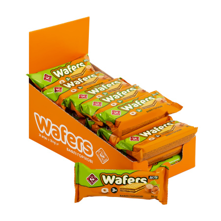 Вафлі з начинкою "Wafers" горіхові, 1200г (24*50г) (пак1,2)